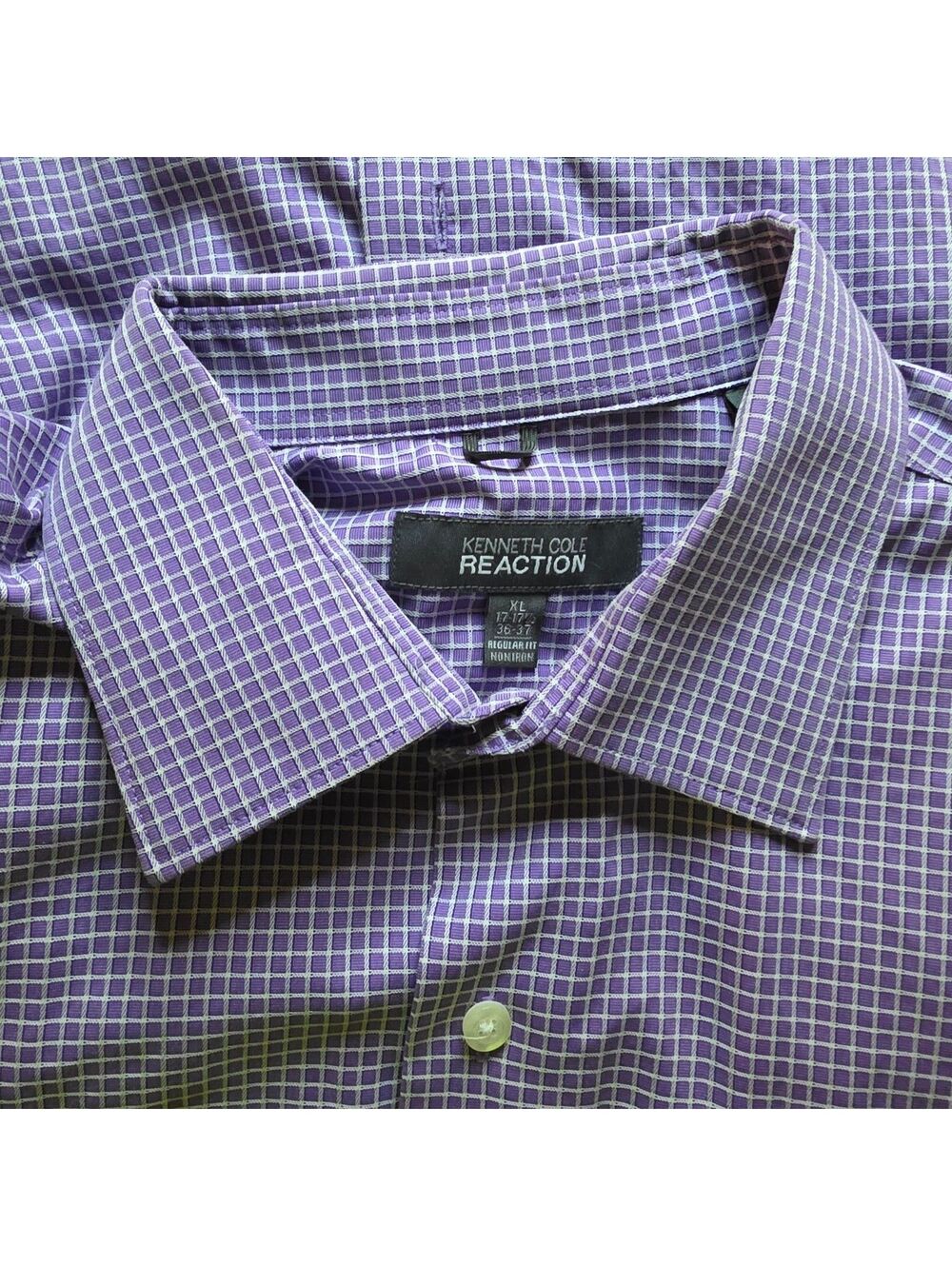 Kenneth Cole Reaction Men's Purple Checkered Long Sleeve Dress Shirt XL